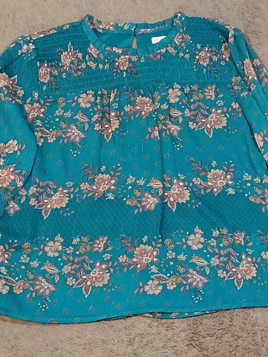 S.C. Society Tops - S C Society/Blouse Top/Women Large Teal Floral Sheer Chiffon Boho Romantic Style
